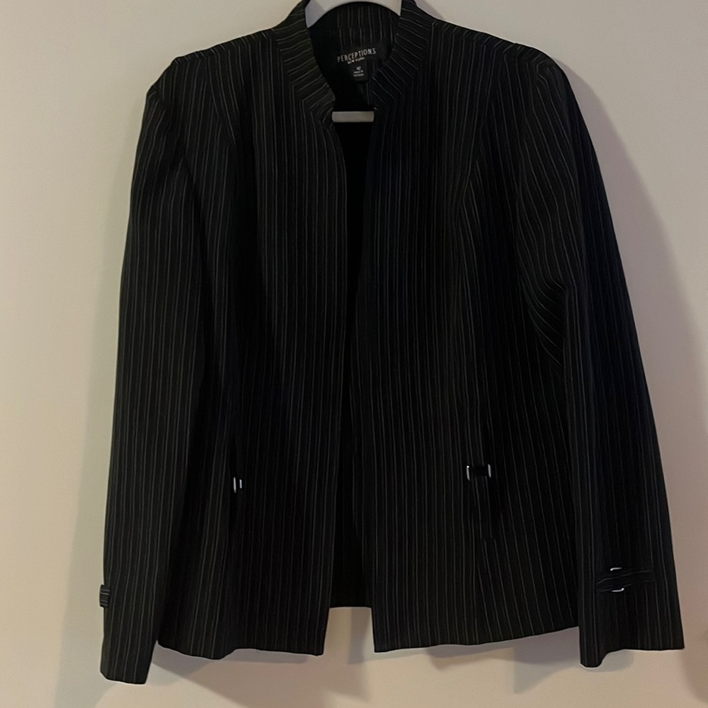 Perceptions New York Vintage Pinstripe Open Front‎ Blazer corporate office 12